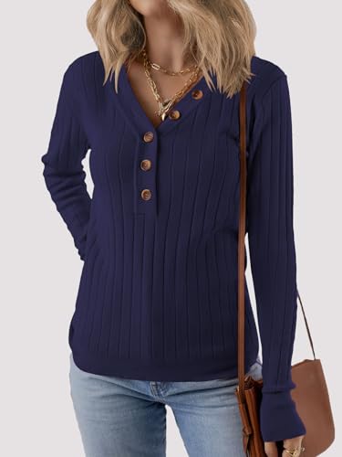 Image of MEROKEETY Women's 2025 Long Sleeve V Neck Ribbed Button Knit Sweater Solid Color Tops