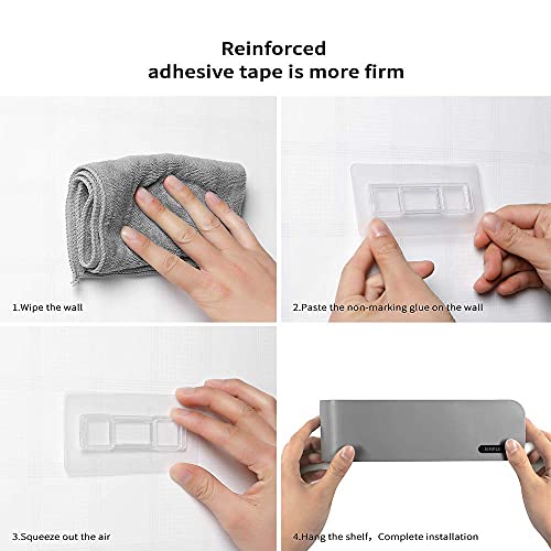 Qinuans Toothbrush Holders Wall Mounted,Teeth Brush Holder ,No Drill Hanging Adhesive Toothbrushes Organizer ,Storage Set with Cup for Family Members with 5 Towel Hooks(2 Cup),Gray