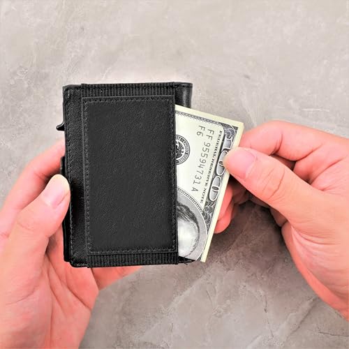 Image of Minimalist Pop Up Wallet for Men | RFID Blocking Credit Card Holder Wallet with Money Clip | Mens Wallet Slim Bifold Front Pocket Metal Case with Gift Box, Jet Black, 2.8 inch x 3.8 inch, Minimalist