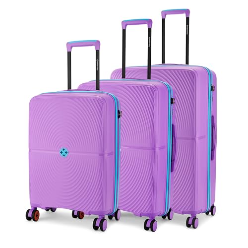 Image of Nasher Miles Bali Hard-Sided Polypropylene Luggage Set of 3 | 55cm,65cm & 75cm | 8 Wheels Small, Medium & Large Trolley Bag for Travel | Suitcase (Purples)