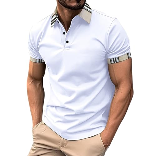 Mens Golf Shirts 2025 Casual Polo Shirt Work Dress Shirt Athletic Performance Polo T Shirt E - White