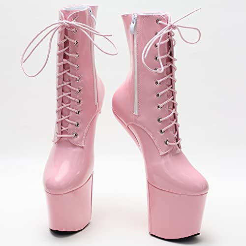 Image of JiaLuoWei Mid Calf Boots, Women's Platform High Heel Lace-up Sexy Fetish Hoof Heelless Sole Mid-Calf Boots (5, Black)