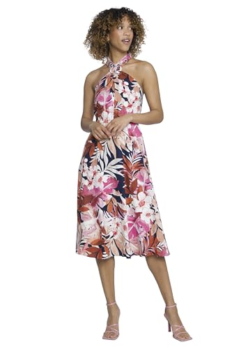 Image of Maggy London Women's Dresses Tropical Floral Print Halter Midi Dress with Cinched Waist