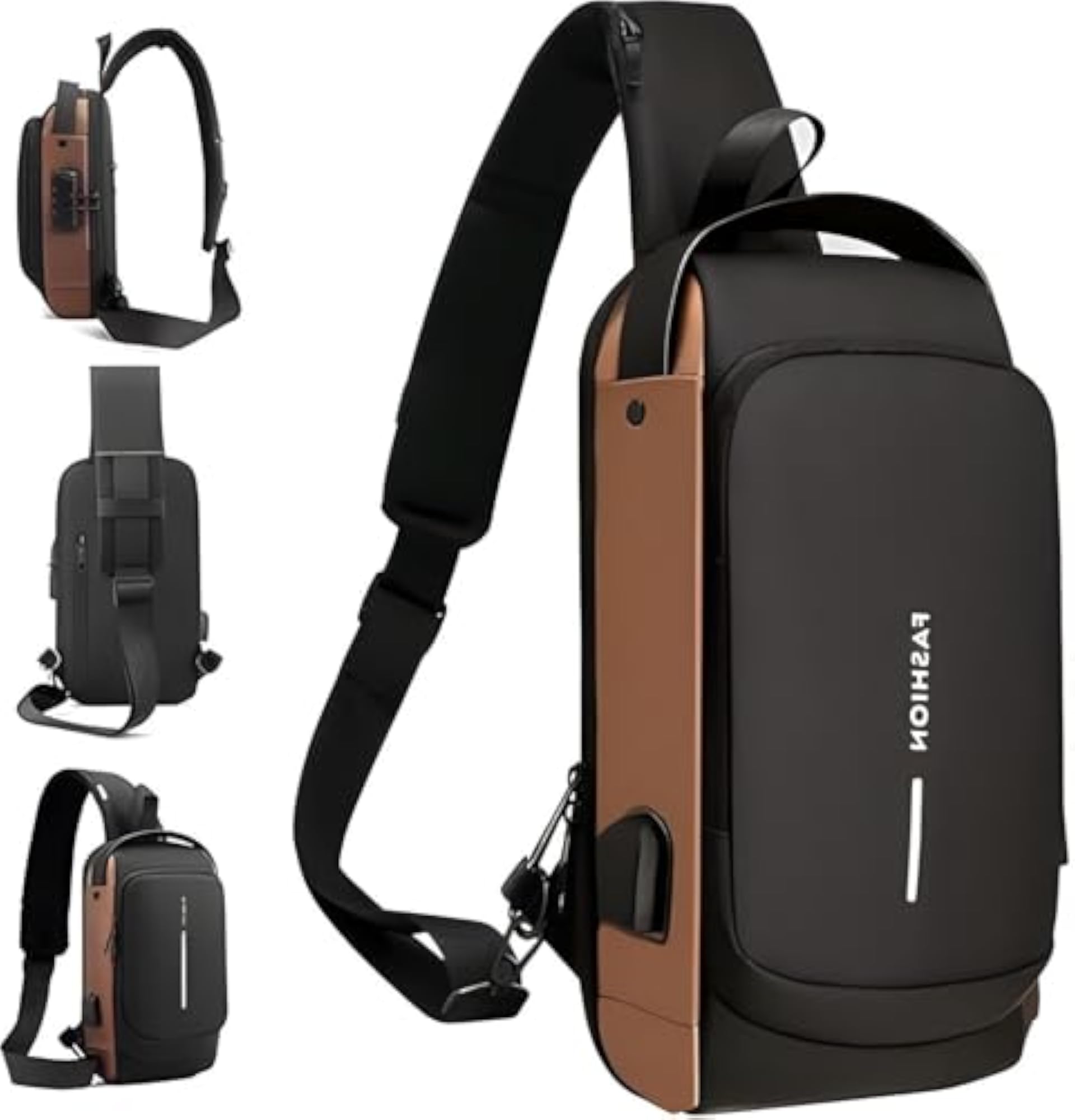 Waterproof Unisex Sling Body Bag with USB Port & Security Lock