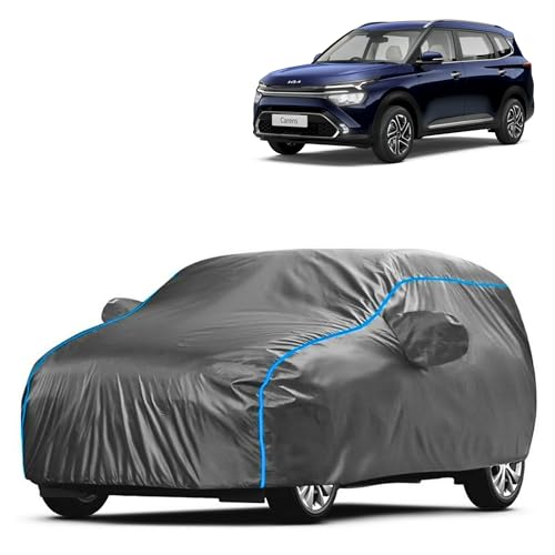Image of Kerwa Car Body Cover Waterproof Compatible with Kia Carens | Scratch Proof, Anti-Dust, UV Protection | Windproof Buckle Strap | Fitted Bottom Elastic | Side Mirror Pockets-Grey