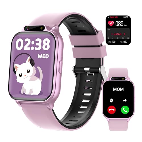 Kids Waterproof Smart Watch Girls with Fitness Tracker Sports Activity Pedometer Heartrate SpO2 Stress Monitor Flashlight APP HD Touch Screen Camera Music for 4-13 Year Old Girls Gifts for Kids
