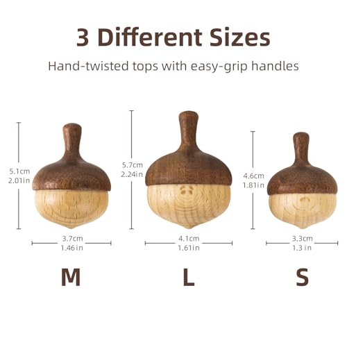 image for Wooden Spinning Tops Montessori Toy | 3 Pcs Handcrafted Tops for Kids 