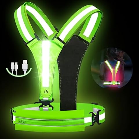 LOYAL SEA LED Reflective Light Up Safety Running Vest for Biking Walking at Night, High Visible Adjustable Running Light for Runners Rechargeable with Pouch, Reflective Running Belt Gear for Women Cover