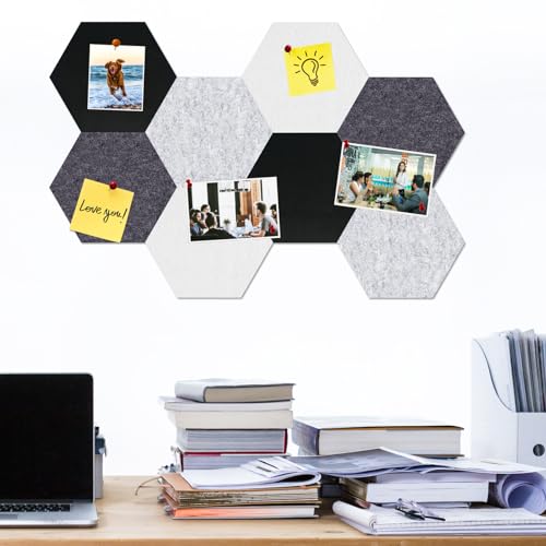 HULAVO Large Hexagon Felt Cork Board Tiles, Self Adhesive DIY Felt Bulletin Board Pin Board with 35 Pushpins for Office School Home Wall Decor(Black+Deep Grey+Light Grey) — view 2