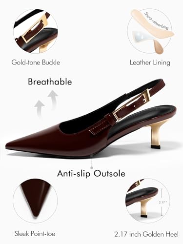 Image of Coutgo Womens Slingback Kitten Heels Closed Pointed Toe Pumps Buckle Strap Wedding Party Dress Shoes