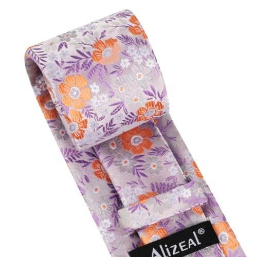 Image of Alizeal Mens 3.15'' Natural Flower Pattern Tie with Floral Pocket Square Set
