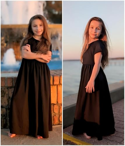 Arshiner Girls Maxi Dress Long/Short Sleeve Casual Holiday Dress with Pockets for 5-13 Years3