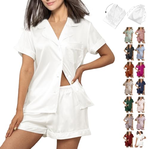 Womens 3Pcs Floral Pajamas Sets Silk Satin Sleepwear XS~4XL Button Down Short Sleeve Shirt Pjs Loungewear4