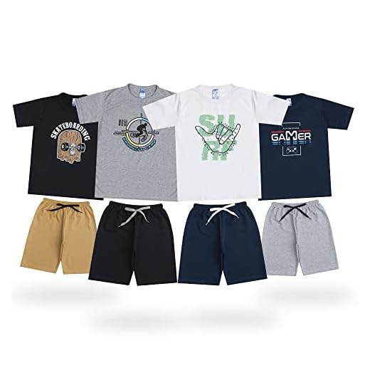 Lote Kit 8 Peças Roupa Juvenil para Criança Menino com 4 Conjuntos Manga curta Tamanho:12