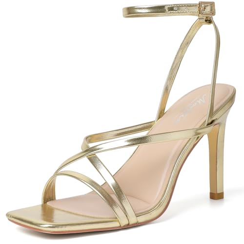 Image of Mostrin Strappy Heels for Women Square Open Toe Lace Up Heeled Sandals Ankle Strap Sexy Stiletto High Heels for Party, Prom, Dating, Wedding