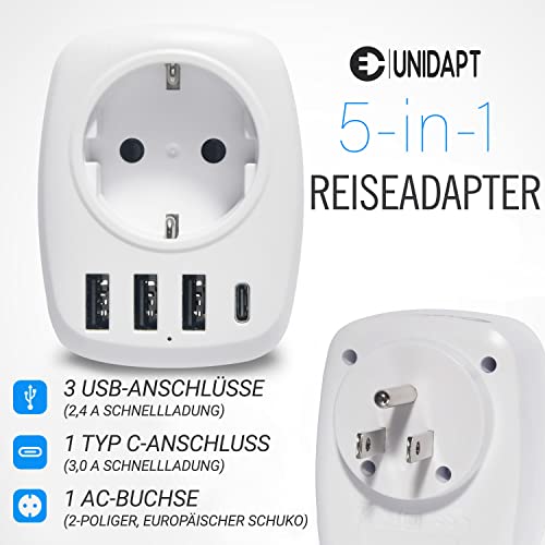 Unidapt Usa adapter - reisadapter stopcontact EU naar Amerika reisstekker stekkeradapter met 3 USB-poorten + 1 type C-poort voor Amerika Canada Mexico stroomadapter Schuko-adapter wit - Image 3