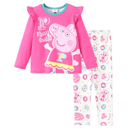 Image of Peppa Pig Girls Pant Sets Ruffle Long Sleeves Top Shirt and Leggings Clothing Set for Toddler Girls Fall Clothes Size 2-6T
