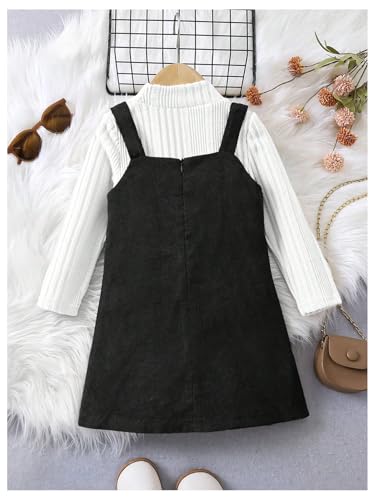 Image of SOLY HUX Toddler Girl's Mock Neck Long Sleeve Tee & Overall Dress | 2 Piece Outfits, Button Front,Winter Overall Set,Fall,Daily Casual