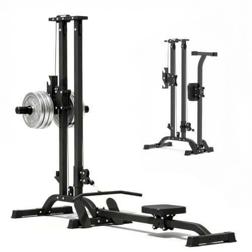 TOUSAINS CR63 Foldable Cable Machine, 450 lb Plate Loaded LAT Pulldown and Low Row Machine, Freestanding Compact Pulley System for Home Gym, Fits 1' & 2' Plates and Dumbbells