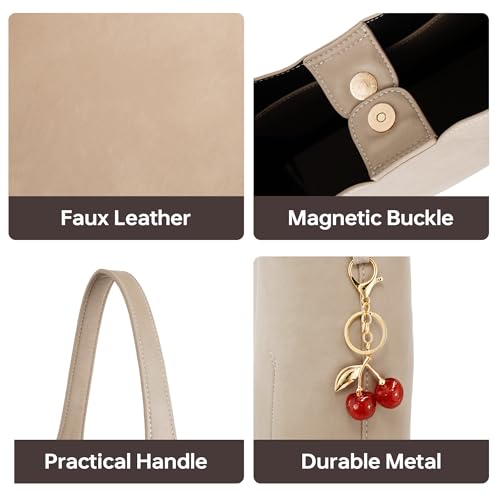 Bolso Hobo de Hombro con Encanto de Cereza Beige miniatura 5