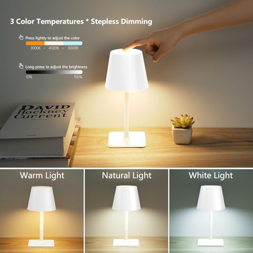 Image of White Cordless Table Lamp Set of 2 for Patio Restaurant Home Dinner Kitchen