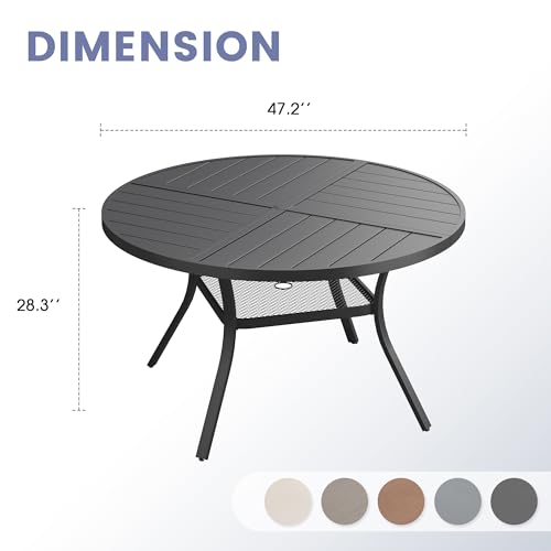 Image of VICLLAX 47.2 inch Round Outdoor Table, Patio Dining Table for 6 with Umbrella Hole for Garden Lawn Deck Backyard, Black