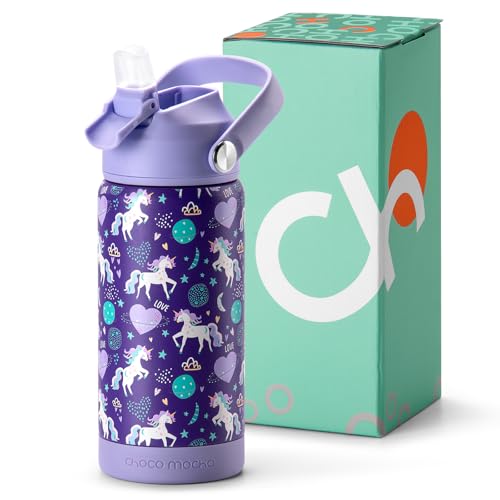 Image of Choco Mocha Kids Water Bottle For School, Kids Insulated Water Bottle Stainless Steel for Girls,14Oz Purple Unicorn
