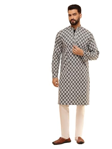 Image of SOJANYA (Since 1958 Men's Cotton Rayon Embroidered Sequinned Kurta with White Pyjama