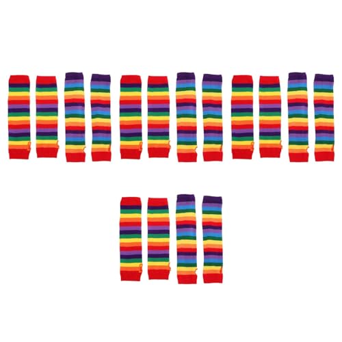 LUOZZY 8 Pairs Rainbow Striped Long Gloves Hand Knitted Fingerless Soft Comfortable for Women Costume Parties Events3