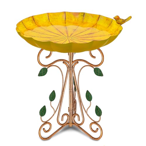 Gouisalin Vogelbad Vogeltränke Stehend, Metall Vogelbad Futter Schale für Draußen Garten , Vogelbecken Vogel Bad für Balkon Wasserschale Vogelbecken Gartendeko (Retro Yellow)