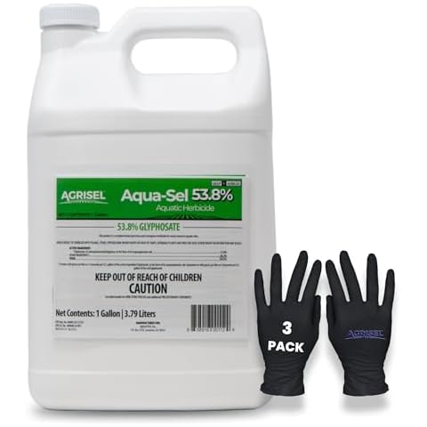 Agrisel Aqua-Sel 53.8% Weed Killer, Broad-Spectrum Systemic Formula, Fast-Acting on Aquatic Weeds, Easy Mix & Spray, Pet Safe, Includes 3-Pack of Agrisel Protective Gloves, 128 Ounces Cover