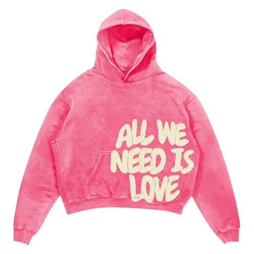 Sudaderas con capucha para hombre, camisetas gráficas de gran tamaño, ropa urbana, camisas holgadas, camisetas lavadas para hombre, rosa, XL