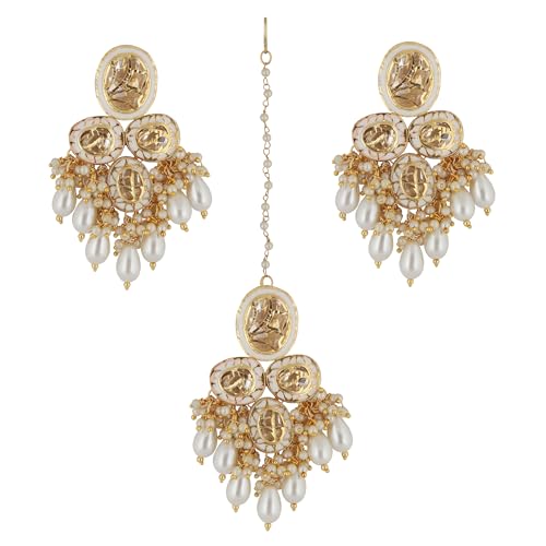 Image of Lucky Jewellery Back Meenakari 18k Gold Plated Set with Earring and Mang Tika Combo Uncut Big Faux Kundan Choker Necklace set (2415-J5SK-1815-PARENT)