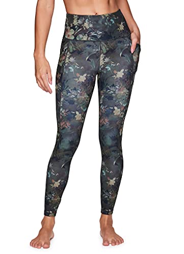 RBX Active Women's Soft Workout Yoga Legging, Earth Toned Floral High Waist Full Length Ultra Hold High Impact Legging with Pockets Multi Floral S