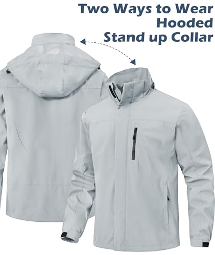 Image of Zoofly Mens Waterproof Hiking Jacket with Hood Windproof Light Weight Windbreaker Outdoor Fishing Raincoat Zipper Pockets