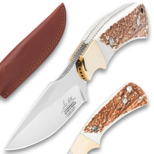 Gil Hibben Diamondback Stag Knife & Sheath | German 1.4116 Steel | Hunting & Skinning Knife | Genuine Stag Handle | Nickel Silver Bolster | Length 7 7/8"