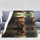 Performance du produit : la couverture WZYWHJ Little Fox tenant un parapluie impression normale de 280 g a une excellente sensation au toucher, anti-boulochage, anti-plis, hypoallergénique et moins susceptible de perdre ses peluches. Léger, compact à plier, entièrement résistant au rétrécissement et aux plis.