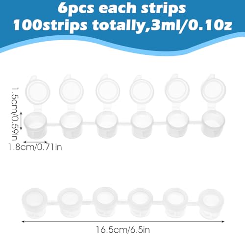 Image of 100 Strips 600 Pots Empty Paint Pots with Lids Mini Clear Paint Storage Container 3ml / 0.1oz Small Paints Cups Plastic Paints Strips Storage for Classrooms School Arts Crafts Painting Supplies