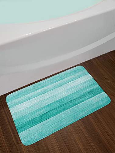 Ambesonne Teal Bath Mat, Painted Wood Board With Horizontal Lines Birthdays Easter Holiday Print Backdrop Image, Plush Bathroom Decor Mat With Non Slip Backing, 29.5" X 17.5", Aqua #TOP1