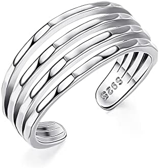 MILACOLATO 925 Sterling Silver Open Toe Rings for Women 4 Layer Adjustable Toe Rings Minimalistic Toe Rings Foot Jewelry Pinky Rings, White Gold