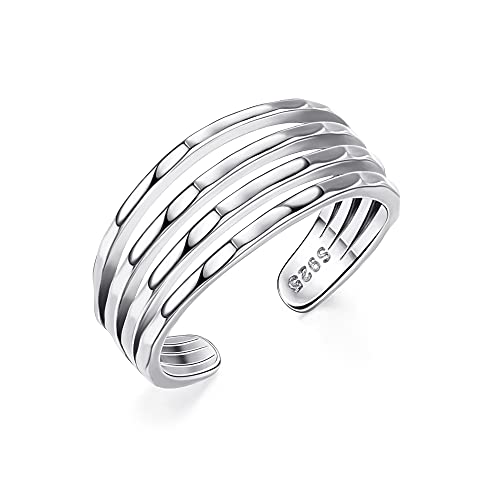 Milacolato ML-CJX-TR003-WHITE GOLD 925 Sterling Silver Toe Rings For Women 18K White Gold Plated 4 Layer Stylish Toe Rings Adjustable Toe Band Rings Summer Beach Foot Jewelry cover