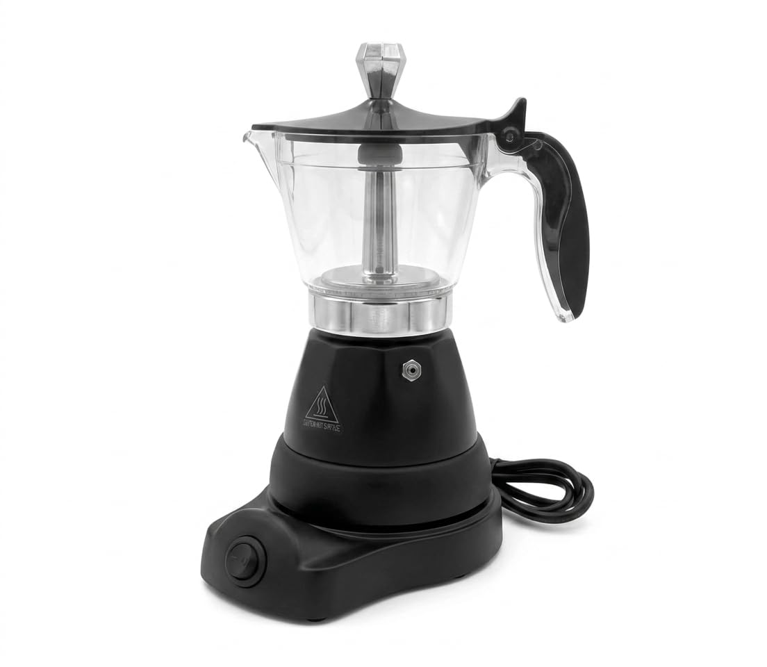 MAKA Moka Elettrica 1-3 Tazze Caffettiera con 1 Filtro per 1 Tazzina Pronto in 4 Minuti Mantiene il Caffè Caldo per 30 Minuti 400W Autospegnimento Alluminio Nero Grigio Argento Antischizzi (Nero)