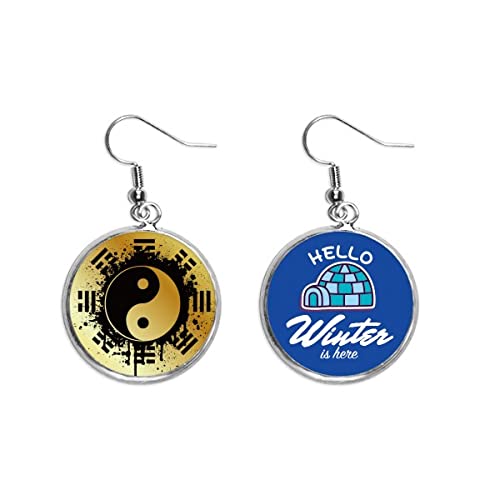 Pendientes de tinta china Taichi estilo Yin Yang y gota de hielo invernal para mujer