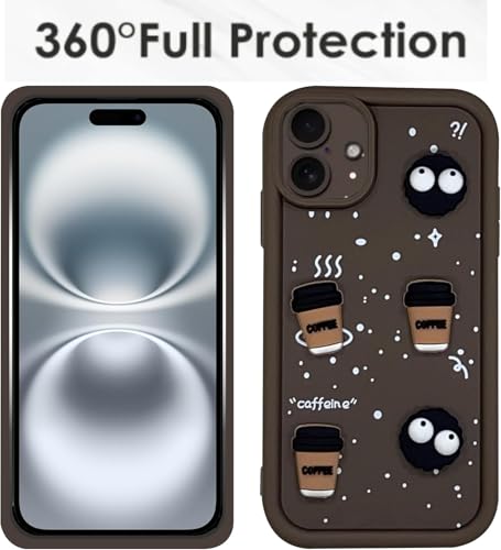 Image of GoldKart Back Case Cover Compatible for iPhone 16 Plus | Cute Fun Cartoon 3D Ball Coffee Silicone Case | Full Body Protection Back Cover for iPhone 16 Plus - Brown