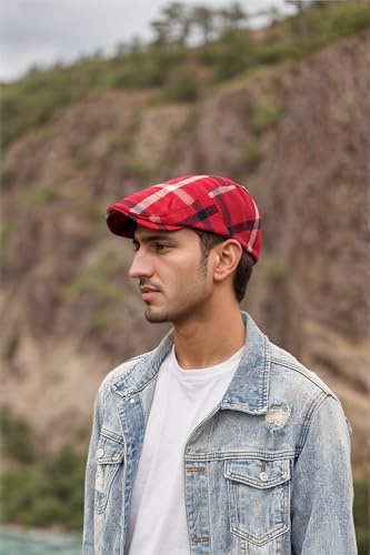 Image of Men's Plaid Striped Newsboy Ivy Flat Driving Golf Cap