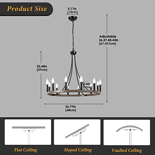 Kostomo Black Chandelier Wagon Wheel Chandeliers 12-Lights Farmhouse Chandeliers For Dining Room Light Fixture For Kitchen Island Light Foyer Outdoor Chandelier #TOP3