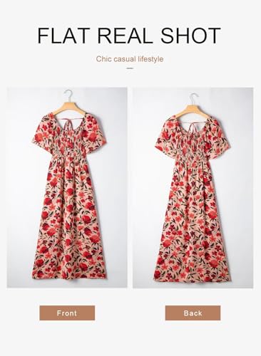 Dokotoo Womens Dresses 2025 Square Neck Tie Backless Summer Dresses Cap Sleeve Floral Buttoned Empire Waist Maxi Dress4