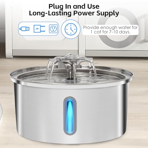 Cat Water Fountain Stainless Steel: 108 oz/3.2 L Pet Automatic Drinking Dispenser for Cats & Kitten, Indoor Cat Watering Fountains with 5 Filters Included - Image 3
