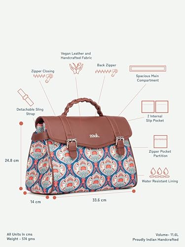 Image of ZOUK Heritage Satchel Bag - Gwalior Weaves | Jute | Vegan Leather Handcrafted With Detachable Sling Strap