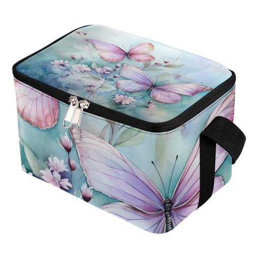 Lunch Bags for Women Men 9 Cans,Charming Butterfly Hot & Cold Food Delivery Bag Insulated Grocery Bag Insulated Lunch Box Flowers Cooler Bag for Office Work Picnic Beach